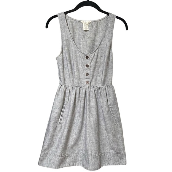 Cope Gray Linen Blend Mini Dress Size 0 Sleeveless Retro Button Front Pockets - Picture 1 of 4
